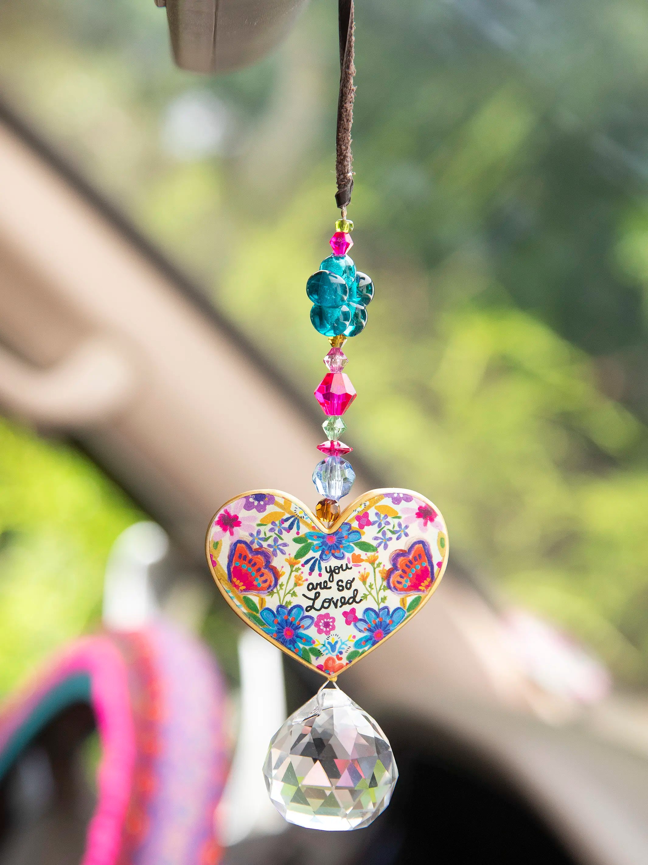 Santaku サンタク Diamond Tassel Charmチャーム You Are So Loved Heart Sun Catcher Car Charm - Trudy's Hallmark
