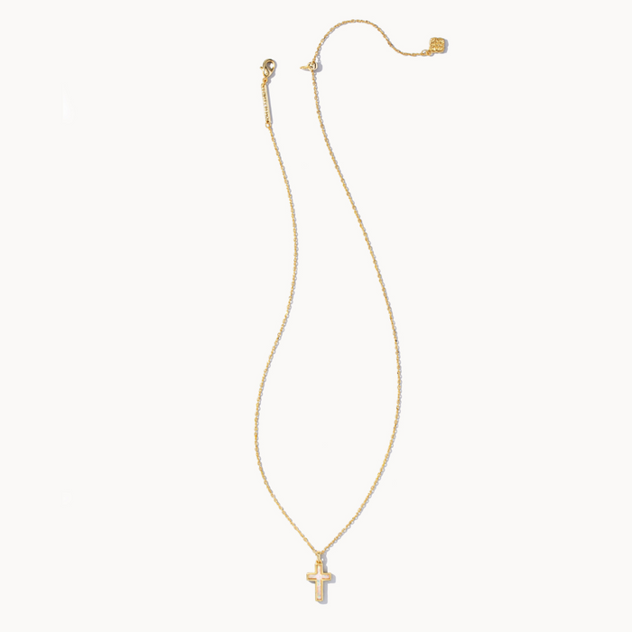 Kendra Scott Cross Pendant Necklace in White Kyocera Opal