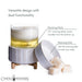 Candle warmer with a glass of candle and wax melts on a white background, featuring text on dual functionality.