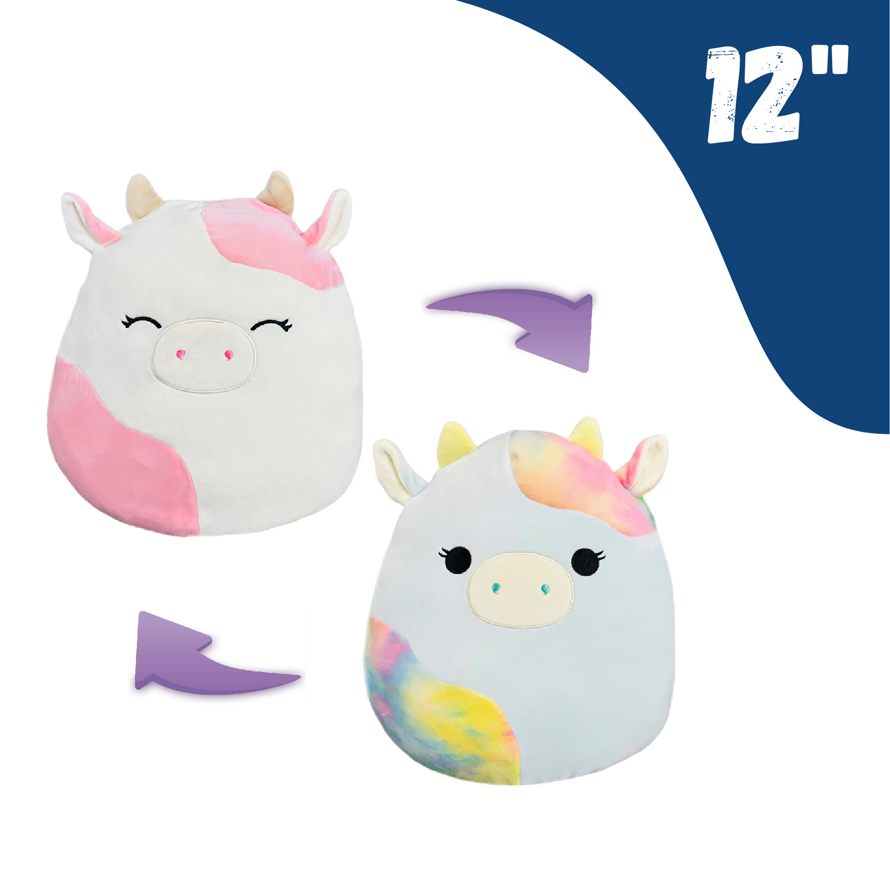12" Caedyn the Pink Cow/Caedia the TieDye Cow FlipAMallows — Trudy's