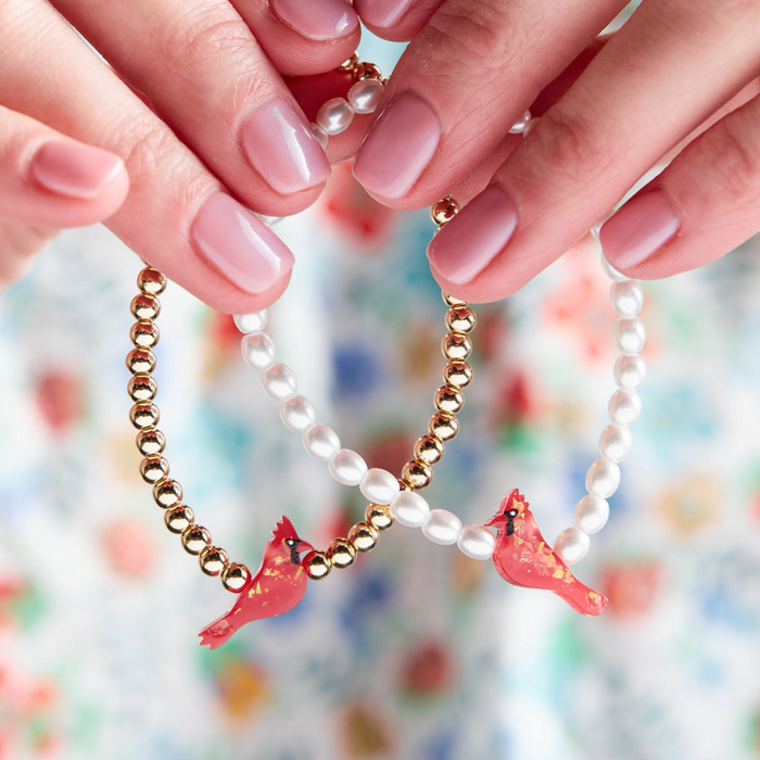 Holy Water Red Cardinal and Crystal Pearl Bracelet