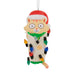 Cat Christmas ornament with Santa hat and lights on a white background