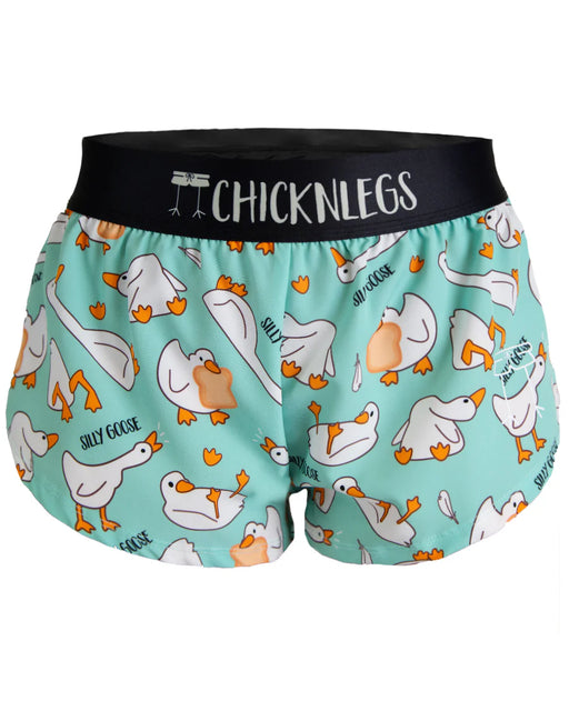 Shorts with duck pattern and 'ChicknLegs' branding on a white background