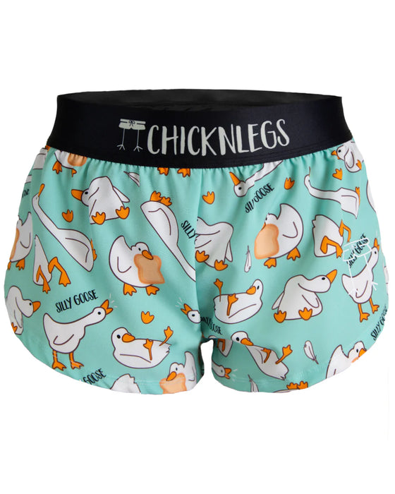 Shorts with duck pattern and 'ChicknLegs' branding on a white background