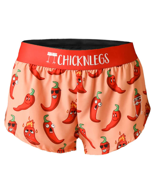 Boxer briefs with chili pepper pattern and 'CHICKNLEGS' branding on a white background
