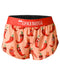 Boxer briefs with chili pepper pattern and 'CHICKNLEGS' branding on a white background