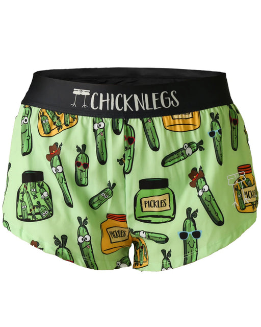 Green boxer briefs with pickle pattern and 'ChicknLegs' branding on a white background