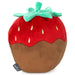 Plush toy shaped like a strawberry with a brown base on a white background