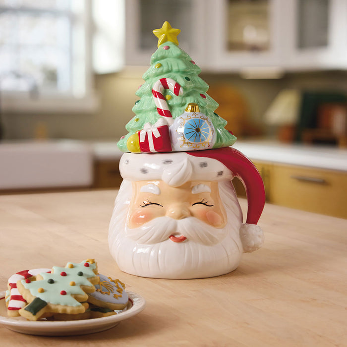 Santa and Christmas Tree Sculpted Cookie Jar