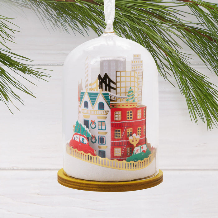 Signature City Scene Cloche Glass and Paper Hallmark Ornament