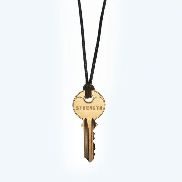 Strength Classic Key Gold Black Cord Necklace