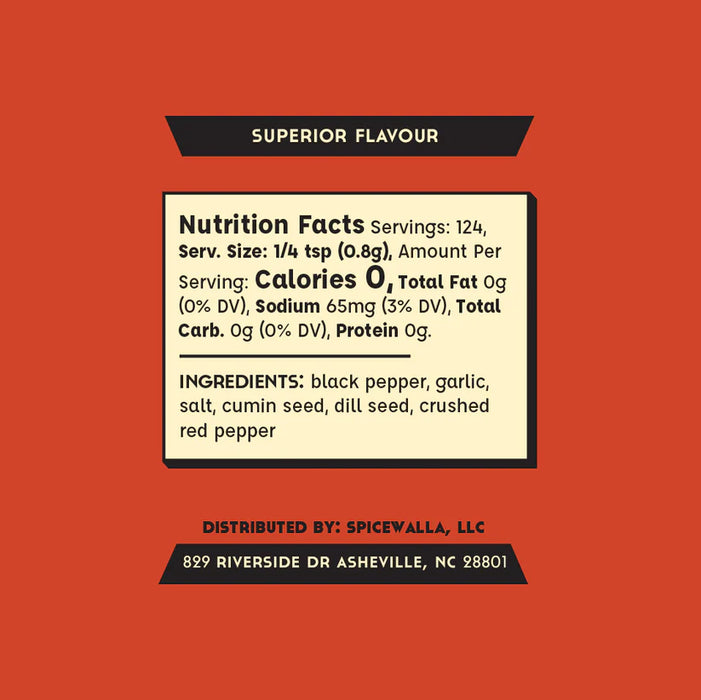 Nutrition facts label for a spice blend on an orange background