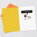Greeting card with a wine glass and coffee cup illustration on a yellow envelope.