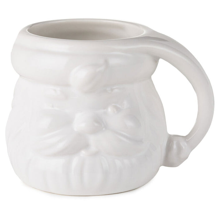 White ceramic mug with a handle on a white background