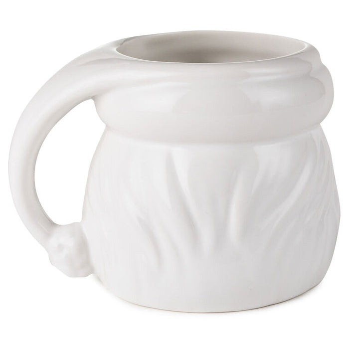 White ceramic mug with textured surface on a white background