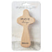 Wooden cross with 'I am with you always' inscription on a white background
