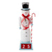 Decorative snowman figurine with a top hat, red scarf, and candy cane on a white background