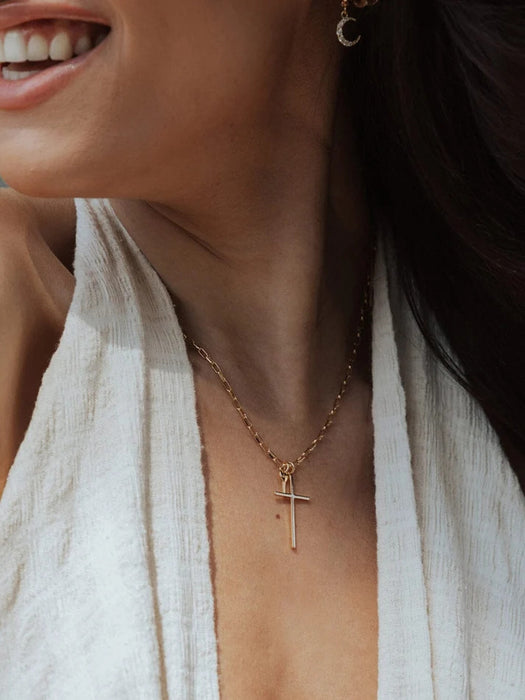 Grace Cross and Mini Key Gold Necklace
