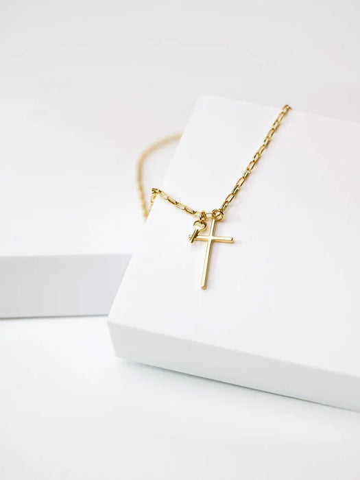 Grace Cross and Mini Key Gold Necklace