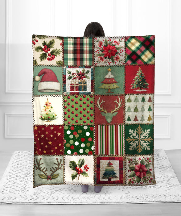 Christmas Patchwork Faux Fur Blanket