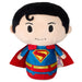 Superman plush toy with red cape and blue suit on a white background