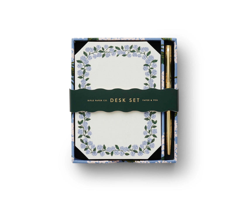 Desk set with floral design on a white background