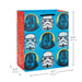 Star Wars-themed gift bag with character designs and dimensions on a white background