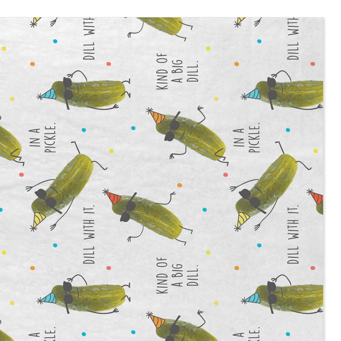 Pattern of pickles with humorous text on a white background
