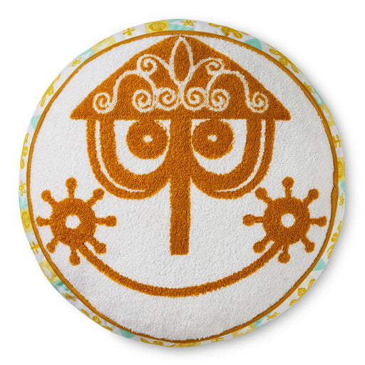 Round decorative item with brown owl design on a white background