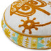 Round cushion with sun and flower pattern on a white background