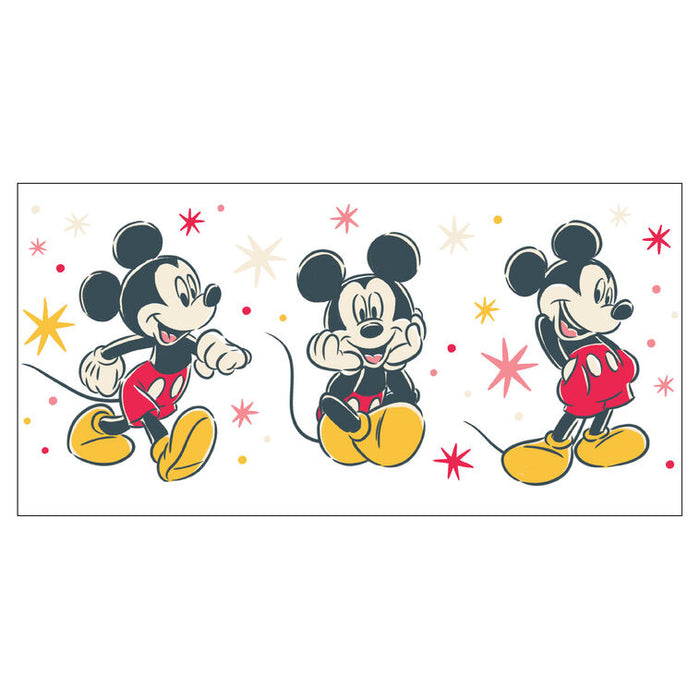 Three instances of a cartoon character in different poses with colorful stars on a white background.