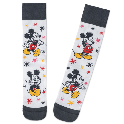 Pair of socks with Mickey Mouse design on a white background