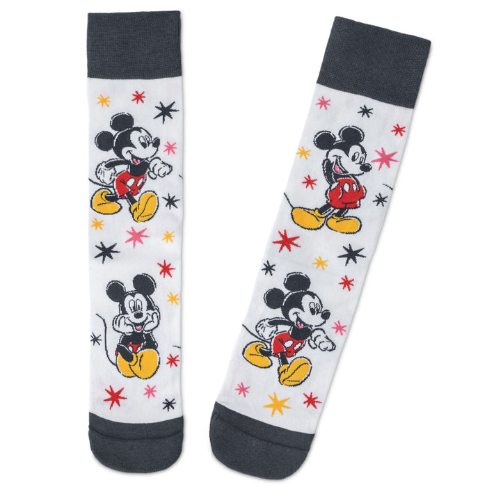 Pair of socks with Mickey Mouse design on a white background