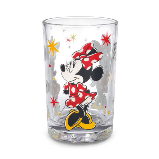 Clear glass with Minnie Mouse design on a white background