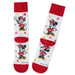 Two socks with Minnie Mouse design on a white background