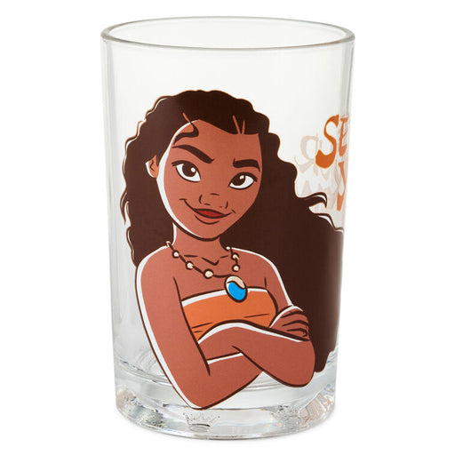 Glass tumbler with a character design on a white background