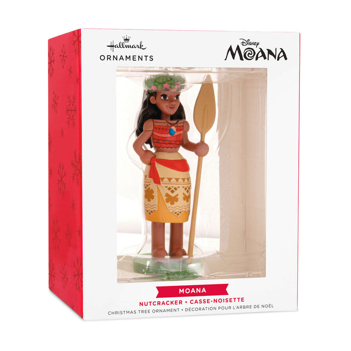 Hallmark Disney Moana Christmas ornament packaging with a red border.