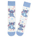 Pair of socks with cartoon character design on a white background