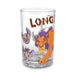 Clear glass with cartoon characters and the word 'LONG' on a white background