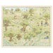 Illustrated map of a forest with various landmarks and characters from a children's storybook.