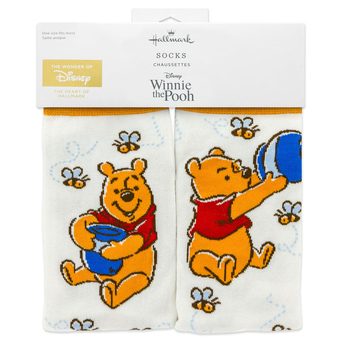 Pack of socks featuring Winnie the Pooh and bees, with Hallmark branding.