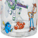 Clear glass with cartoon characters including Buzz Lightyear, Woody, Dory, and Nemo.