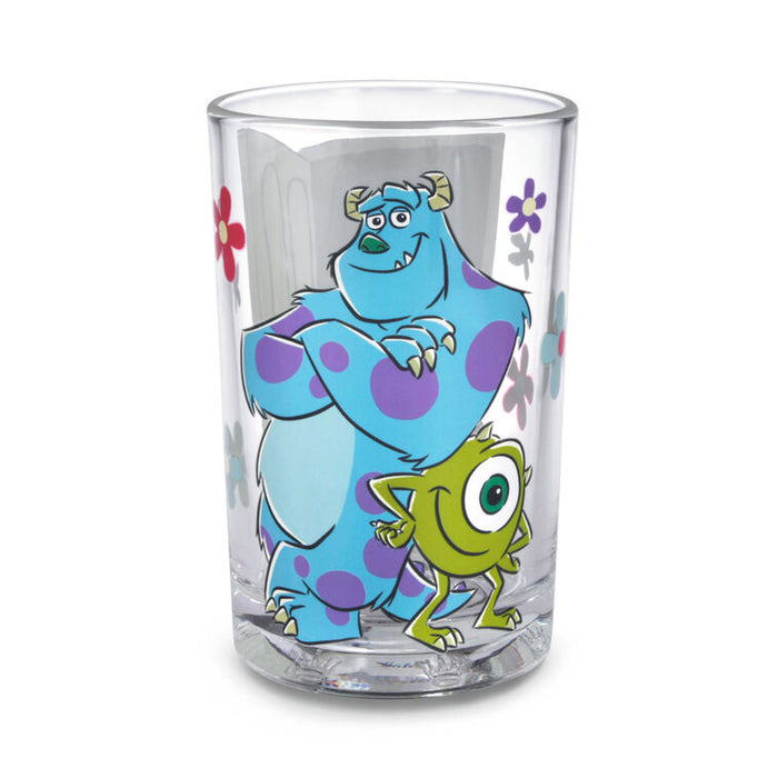 Clear glass with cartoon characters on a white background