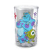 Clear glass with cartoon characters on a white background