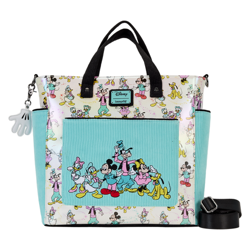 Disney100 Mickey & Friends Classic All-Over Print Iridescent Convertible Backpack & Tote Bag by Loungefly