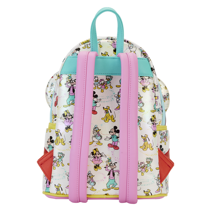 Disney100 Mickey & Friends Classic All-Over Print Iridescent Mini Backpack With Ear Headband by Loungefly