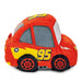 A plush toy car designed like a red race car with yellow number 95, gray windows, and black wheels, shown on a plain white background.