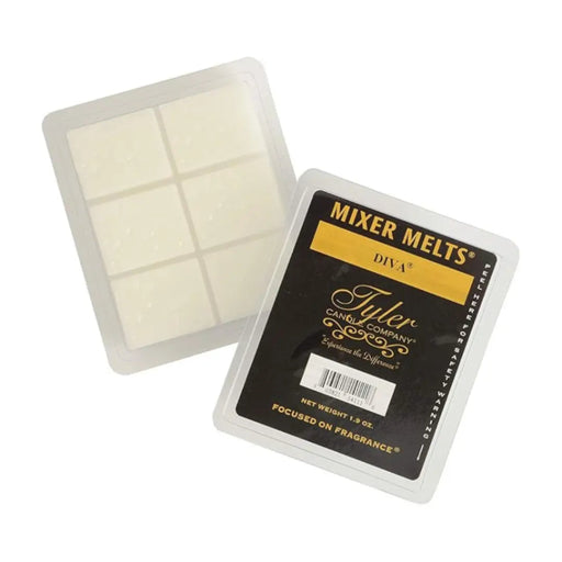 Tyler Candle Company Mixer Melts packaging with wax melts inside on a white background