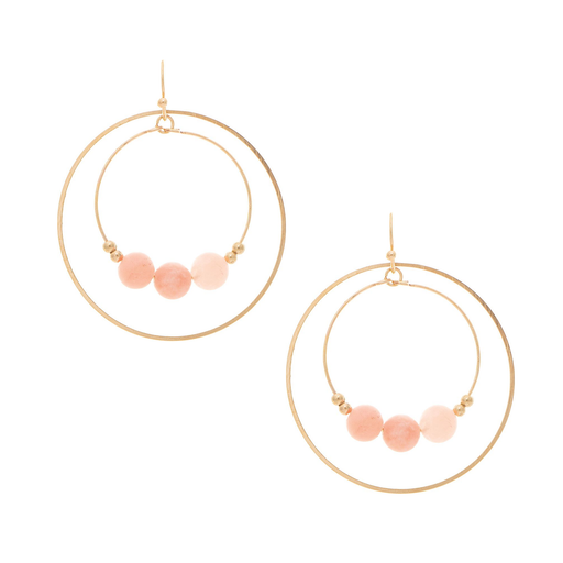 Gold Double Ring & Pink Quartz Bead Earring