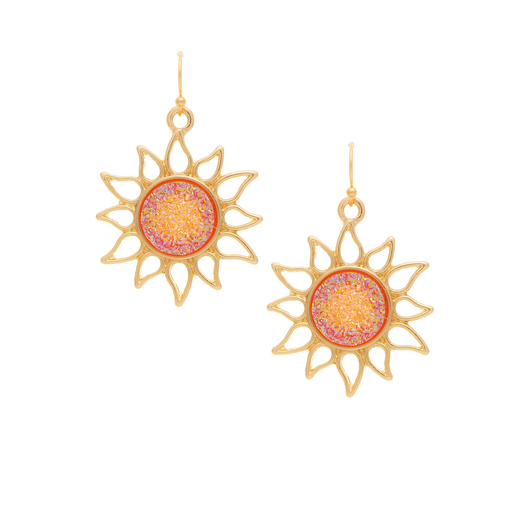 Gold & Orange Druzy Sun Earring